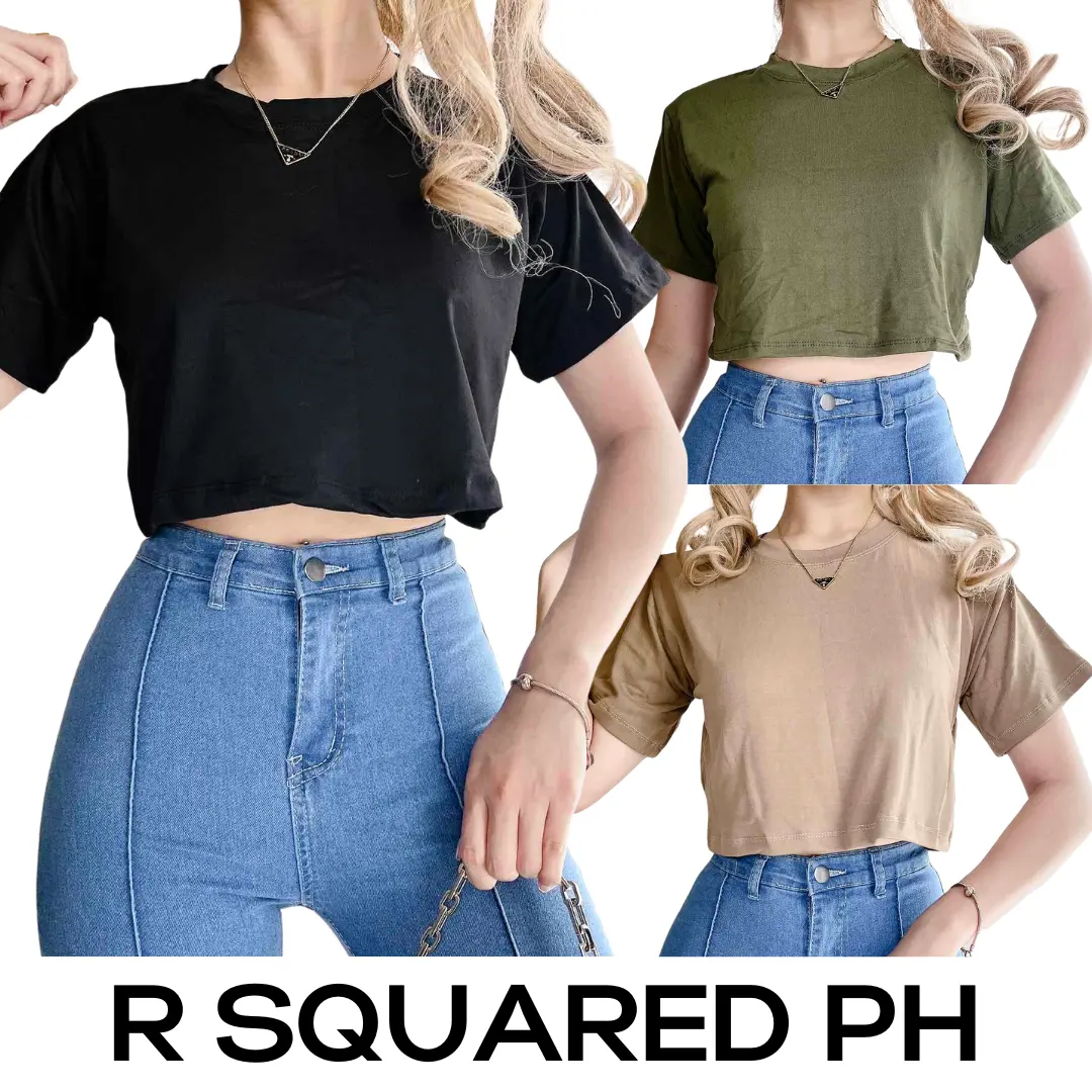 RR Maja Round Neck Semi Cropped Shirt Basic Oversized Loose Fit Top Womenswear (Up to PLUS SIZE)