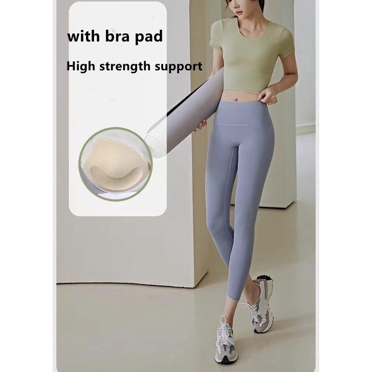 Maglietta sportiva da yoga semplice ad asciugatura rapida, ad alta resistenza, a maniche corte, con supporto, da corsa_voghion.com
