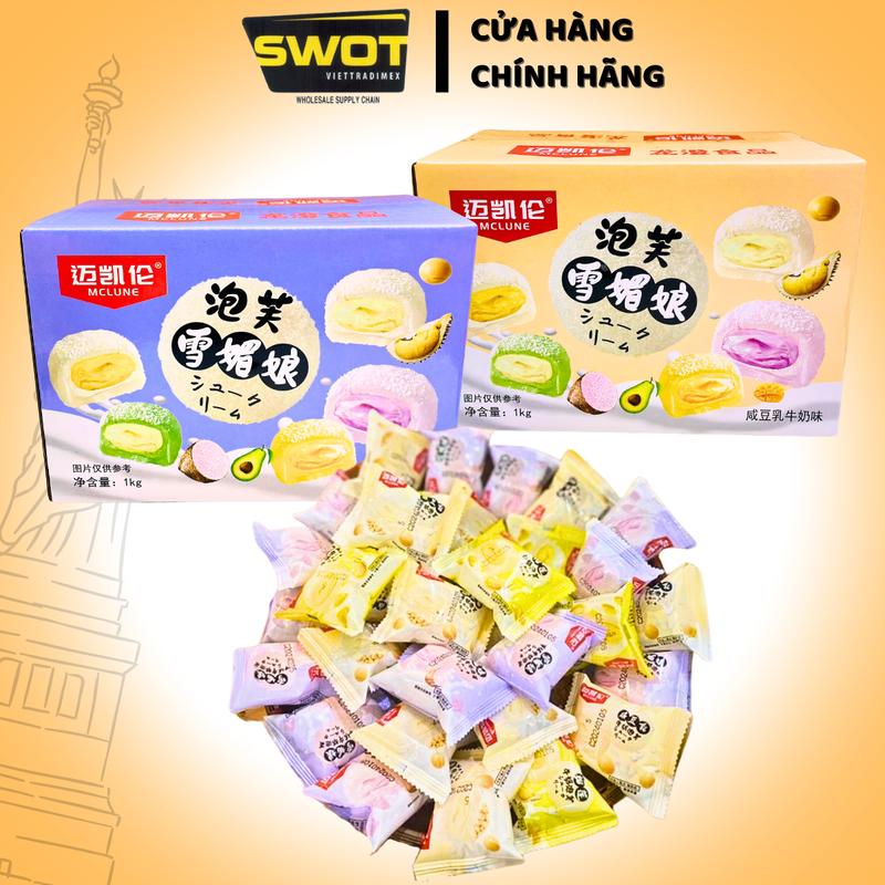 Thùng Bánh Mochi Sữa Dừa Sợi Kem Lạnh vị Trái Cây của MCLUNE nhập khẩu chính hãng, cao cấp, vỏ bánh mềm mịn, nhân kem tan chảy thơm rõ vị trái cây, ngon hơn khi dùng lạnh Cake - SWOT