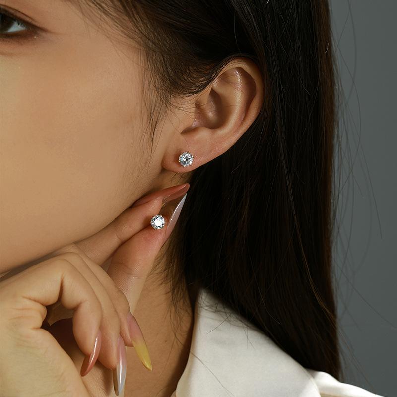 Product Introduction of Bông Tai Đinh tán Zircon, Dát Sáu Chấu Trang sức, phong cách Ins, thiết kế đơn giản, cao cấp, Dễ Phối Đồ 1