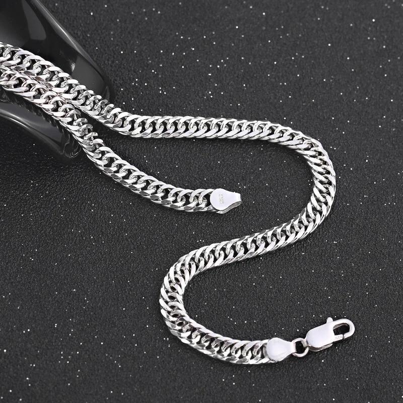 Product Introduction of Fashion original brand 925 Sterling Silver man 6MM geometric chain bracelets neckalces for women Party wedding jewelry sets 4