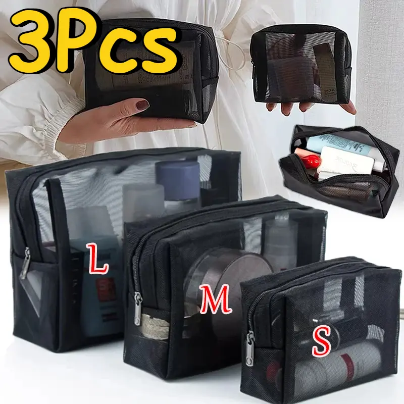 2/3Pcs Makeup Bags Small Large Mesh Transparent Cosmetic Bag Organizer for Cosmetics Storage Pencil Cases Neceser Pouch
