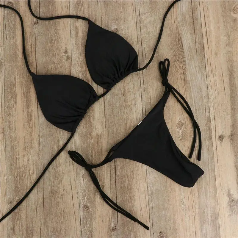 Áo Tắm Bikini, Phong Cách Âu Mỹ Mới, Màu Trơn Phong Cách Bikini, Gợi Cảm, Dành Cho Nữ, Thiết Kế Xẻ Tà, Có Thể Điều Chỉnh, Buộc Dây