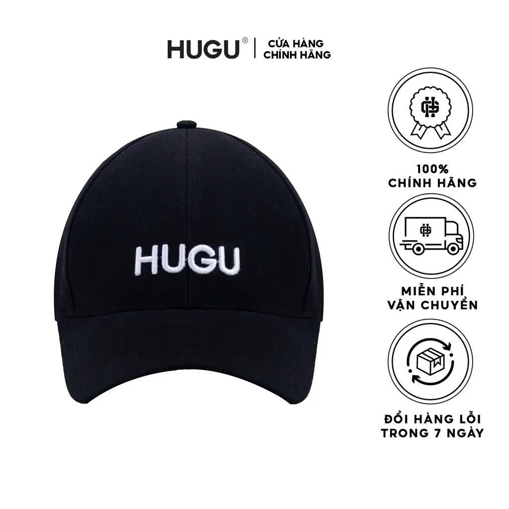 Mũ lưỡi trai thêu họa tiết HUGU trơn màu đen Hoa Hat