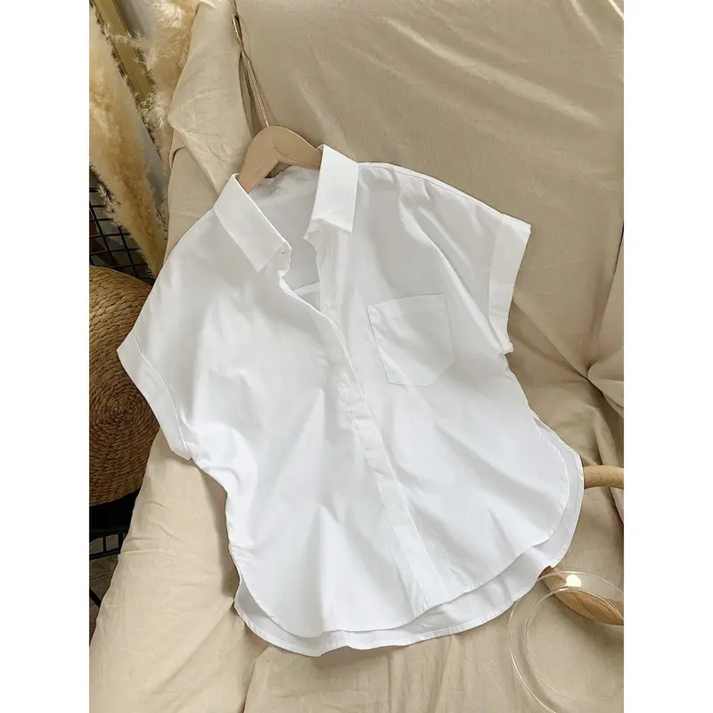 Áo sơ mi nữ trơn cộc tay cánh d.ơ.i có túi hottrend 0