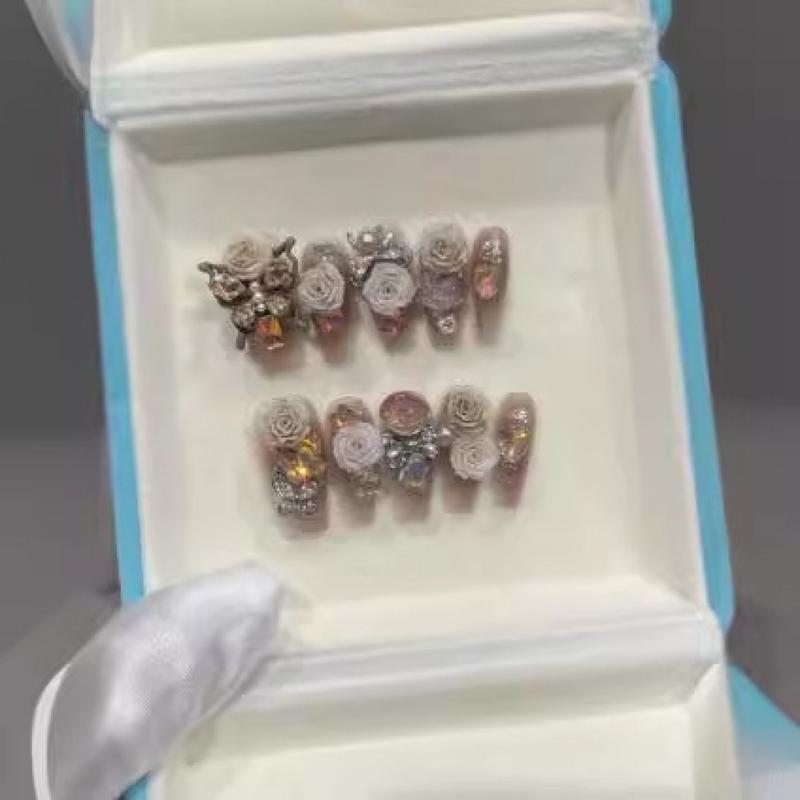 Handmade Wear Nail Brown Butterfly Flower Series press-on nails 2