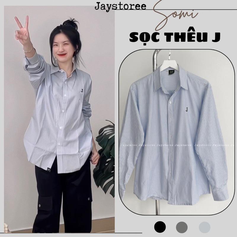 Áo Sơmi Nam nữ tay dài SỌC J màu ĐEN/XANH phong cách Ulzzang  Nam Nữ  Áo Sơ mi form rộng Jaystoree Top Shirt
