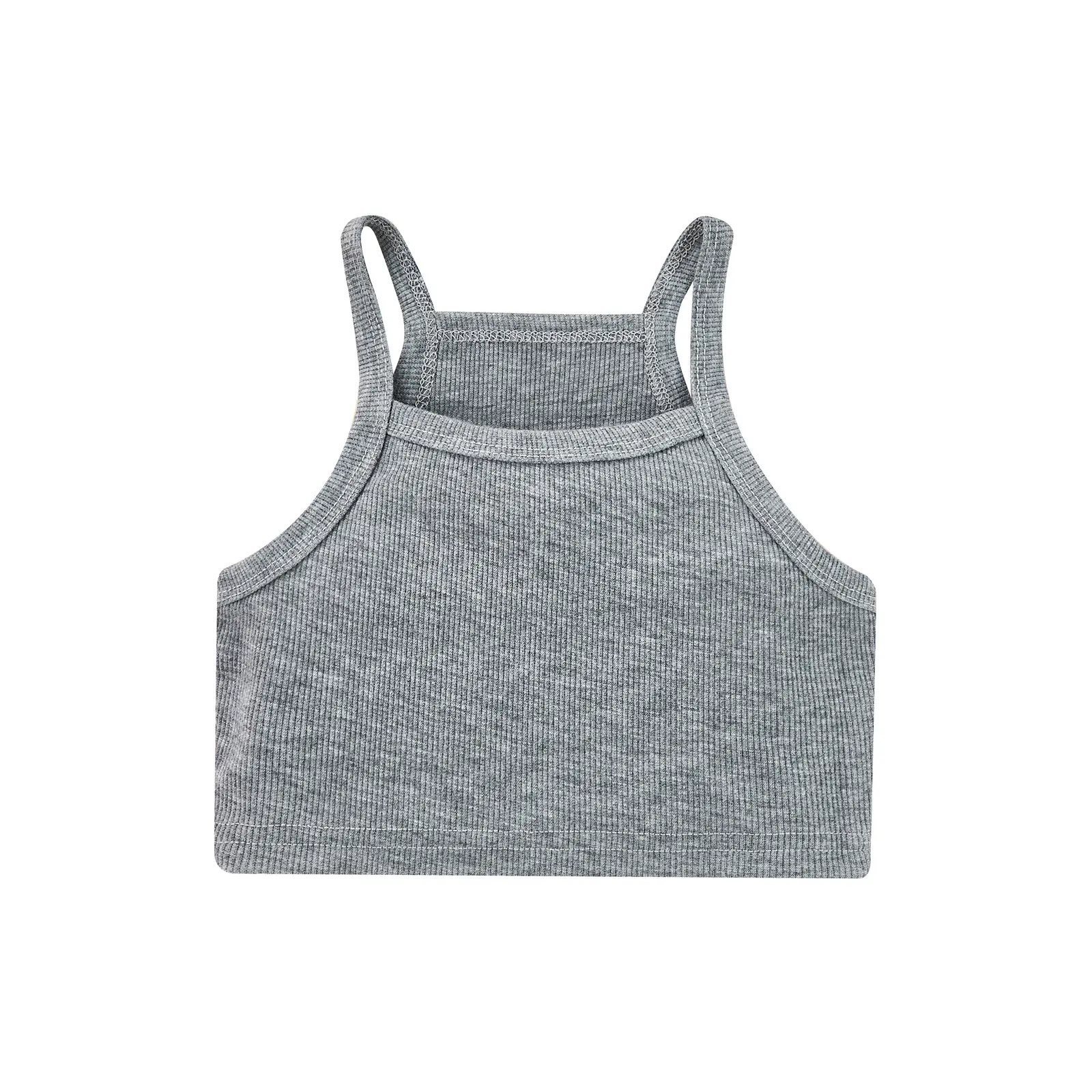 Kids Girls Casual Tank Tops, 1-6 Years Summer Solid Color Sleeveless Knitted Sling Crop Tops, Gray/Black