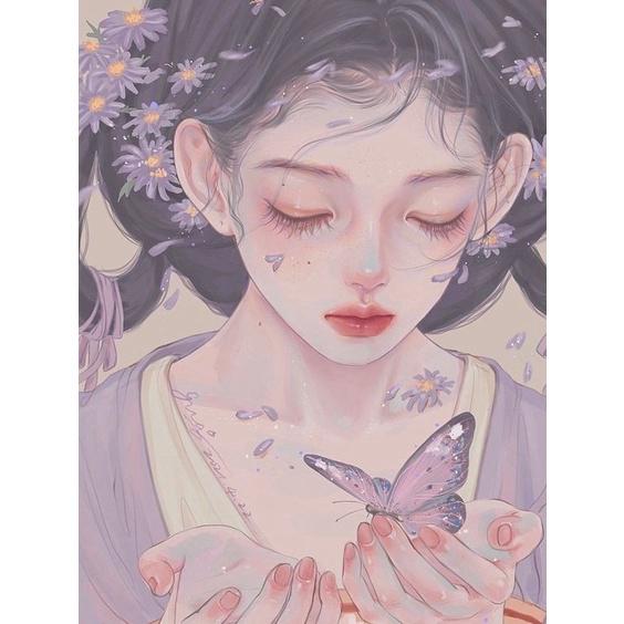 TRANH ĐÍNH ĐÁ tự làm 30x40cm tranh đính đá phong cảnh Anime 5D giá rẻ in theo yêu cầu Cô gái Butterfly