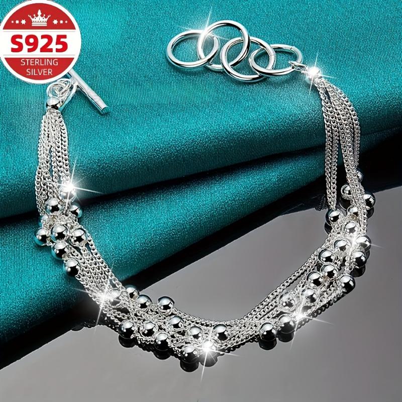 Sterling Silvery 925, Six Chain, Round Bead - Fashionable Elegant Daily Wear Party Jewelry Perfect Feminine Charm Christmas Gift 1