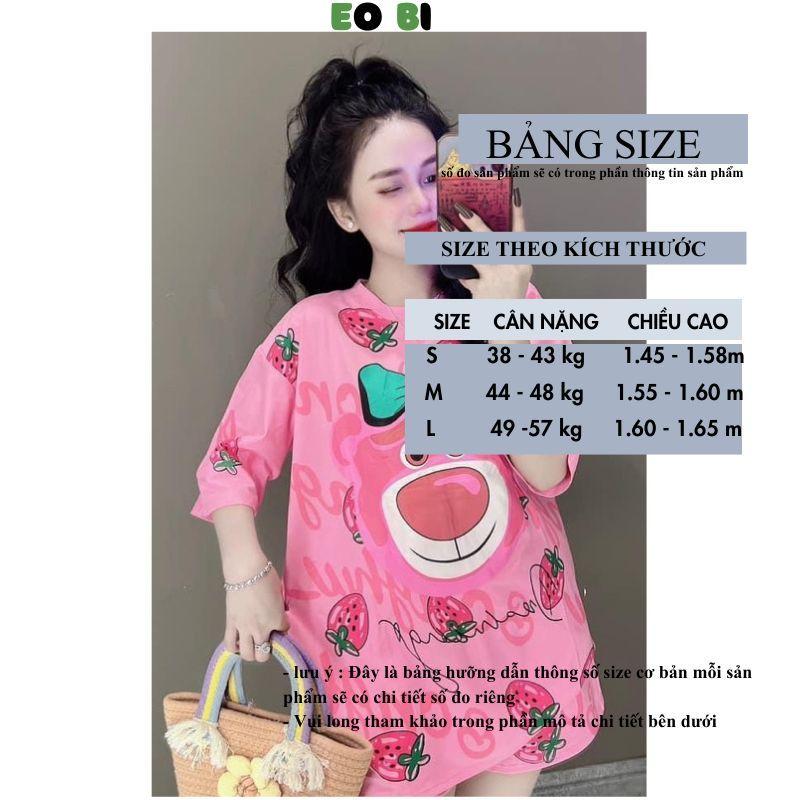 Bộ Đồ Ngủ Tay Ngắn Dáng Rộng In Họa Tiết Gấu Và Dâu Tây Cỡ Lớn Thời Trang Mùa Hè 2024 Mới - EOBI Nữ Áo 8