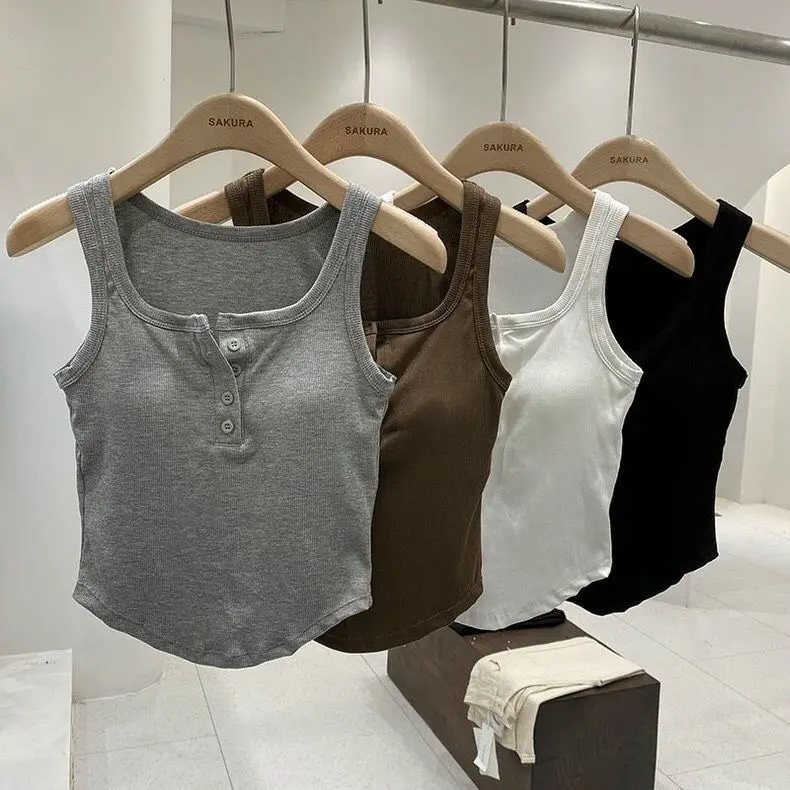 Áo ba lỗ có khuya cổ hàng QC có Đệm lót Nữ Croptop