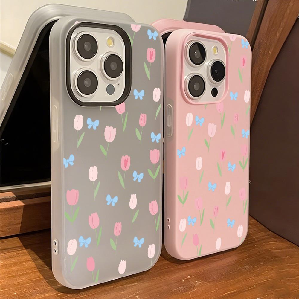 Jelly Color 2 In 1 Casing Untuk Samsung A07 A17 A56 A35 A55 A15 A16 A54 A06 A26 A35 A36 A53 S25 Ultra S24FE 5G Case Double-layer Matte Case DIY Card Holder Case Anti Fingerprint Tpu Protective Back Cover Motif Tulip Flowers