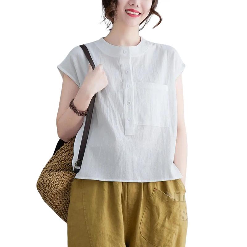 Baju Wanita Atasan Unnie Casual Korea Style/ Baju Atasan Polos Warna kancing/ Baju Linen Blouse Polos 1