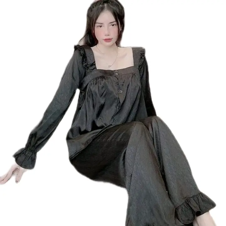 Bộ Ngủ Tb Pijama Chất Lụa Xước Cổ Vuông Tay Dài Quần Dài Cho Nữ - Nhung Nhung Tăm Áo Voi - Women, Size 1: 35-49kg, Size 2: 50-65kg - Nho, Quần Ngủ setdongu cute đồ  macnha 0