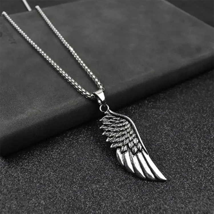European and American Retro Feather Pendant Angel Wings Necklace Hip Hop Titanium Steel Chain Accessories Men's Necklace
