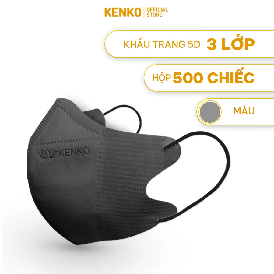 [COMBO 500 ĐEN] Khẩu Trang 5D Y Tế 3 Lớp Lọc Kháng Khuẩn Chống Bụi KENKO, Khẩu Trang 5D Chống Nắng Bụi Mịn Tia UV400