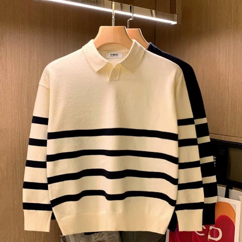 XẢ LỖ ÁO LEN NAM POLO KẺ SỌC PHỐI MÀU Áo len nam polo phối sọc trẻ trung AL09 - OVERMAN2