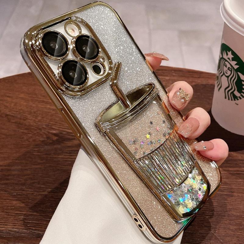 Product Introduction of Aesthetic quicksand cup plating glitter TPU camera case for iPhone 13 14 12 Pro max with lens protection shockproof soft back cover 18
