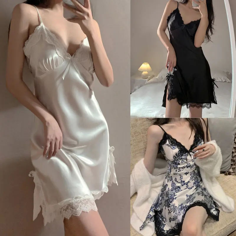 New Women Suspender Babydoll Nightdress Silk Lace Dress Nightdress Nightgown Sleepwear Plus Size Lingerie