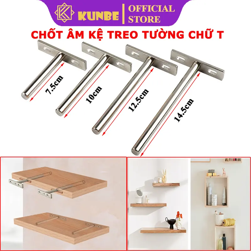 Chốt Âm Kệ Treo Tường Chữ T KUNBE Nhiều Kích Thước Phù Hợp Treo Kệ Tường, Kệ Gỗ Tivi Mà Không Lộ Vít 0