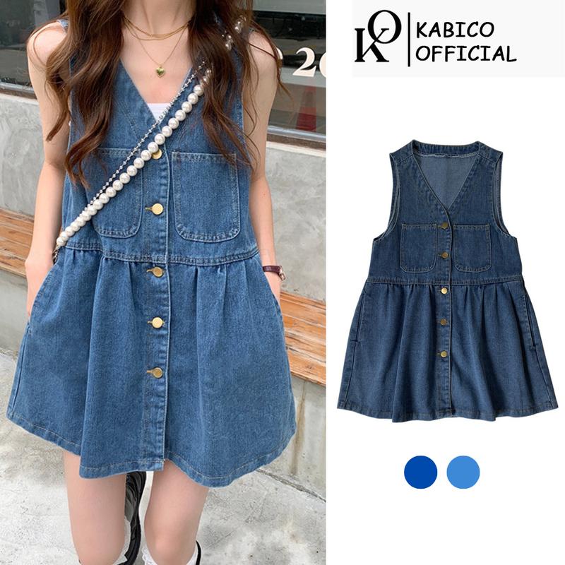  Váy yếm jeans nữ dáng baybydoll đầm yếm jeans demin sát nách kiều dáng Hàn Quốc dễ thương_y4 