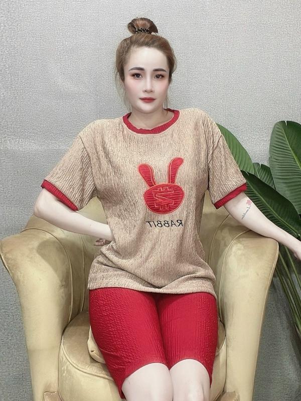 Đồ bộ quần lửng có túi hình gấu dâu freesize dưới 58kg chất liệu vải đũi xốp nhật mềm mại Tay ngắn Nữ Women Voi