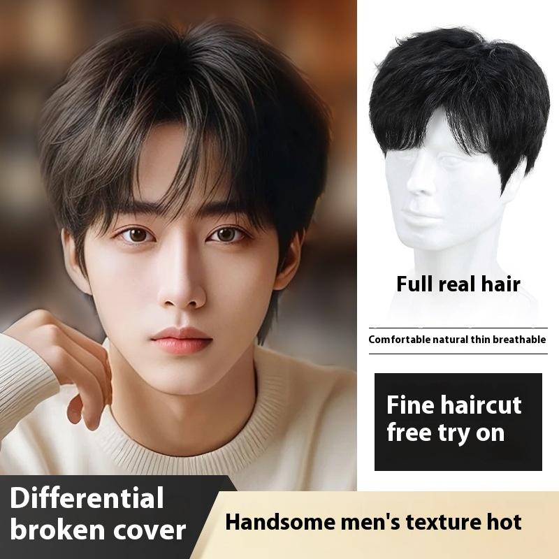 100% Human Hair Wigs For Men Short Wig Hair Modern Style Full Machine ...