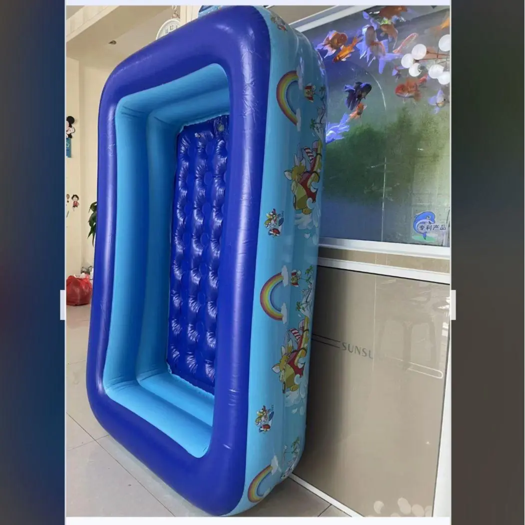 สระน้ำเป่าลม 150 เมตร 2 ชั้น สระน้ำ ขนาด:150cm x105cm x35cm (ยาว 1.5ม. กว้าง1.05ม. สูง35ซม.)มีลายมีกินกระแทก  ไม่มีกล่อง ของเล่นสงกรานต์