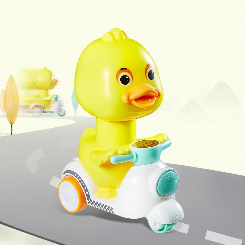 Product Introduction of Manual Pressing Head Free Rotation Cute Duck Press Car Motorcycle Anti-collision And Anti Drop Baby Toys Mini Car For Kids enabot  robot 9