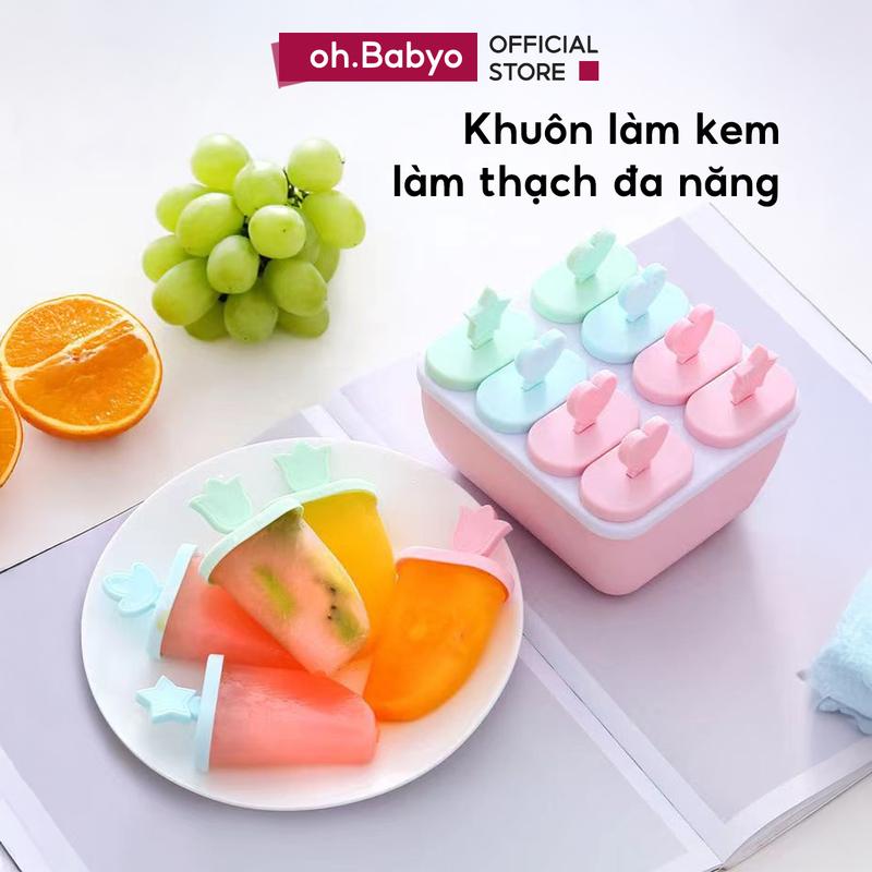  Khuôn Làm Kem Thạch 8 Ngăn Cho Trẻ Em Tại Nhà Nhựa Nguyên Sinh ohBabyo Khay Trữ Đông Đồ Ăn Dặm Cho Bé 