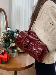 女性の弓で飾られたショルダーバッグ、毎日使用するためのファッショナブルなソリッドカラーの脇の下バッグ、カジュアルでトレンディな多目的な高品質の毎日の通勤バッグ