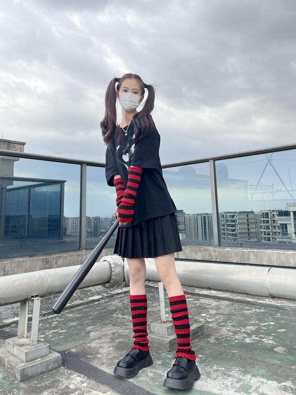 Women's Punk Style Colorblock Arm Sleeves & Leg Sleeves (1 Set), Cute Trendy Arm Sleeves & Leg Sleeves, Fashionable Clothes Accessories for Daily & Party Decoration 6