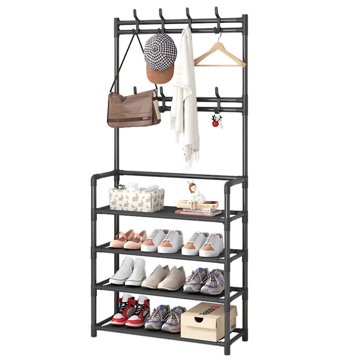 Kệ Giày Đa Năng 5 Tầng, 4 Tầng Có Thanh Treo Đồ Kitchen Nhà Bếp Kim loại Đứng Màu đen kede giay tang