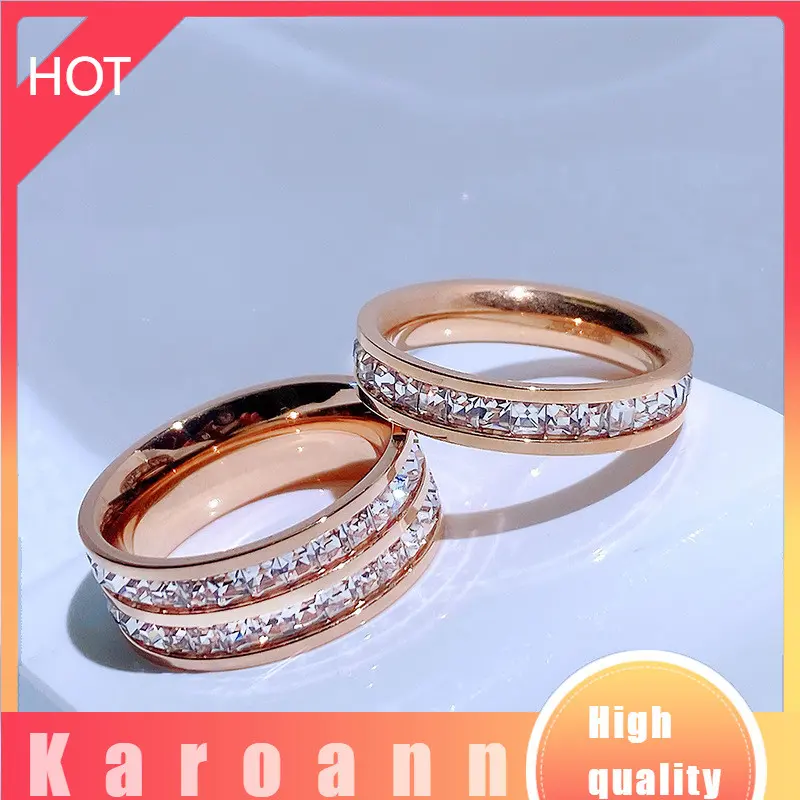 European and American personalized single and double row diamond ring, women's titanium steel full diamond fashion ring, niche non-fading gypsy jewelry, fashion diamond ring