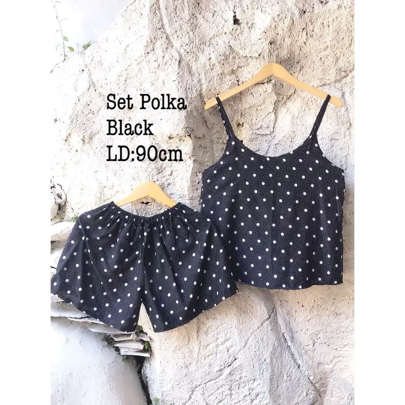 ONE SET PIYAMA TANKTOP POLKA Setelan Rayon Wanita 2