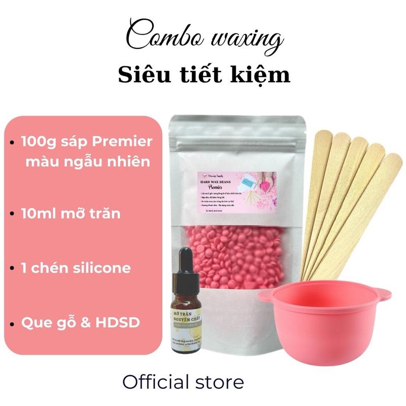 [Che tên sp] Combo wax lông siêu tiết kiệm tại nhà. 100g sáp dừa+10ml ml mỡ trăn+chén silicon+que gỗ & HDSD ria mép sáp  wax sáp  nhổ râu tay long vung kin Waxing