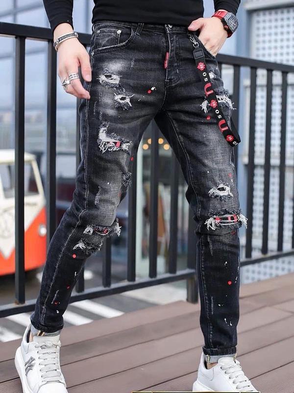 Quần jean nam màu đen rách kiểu có lót đổ kiểu dáng thời thượng siêu đẹp ts34