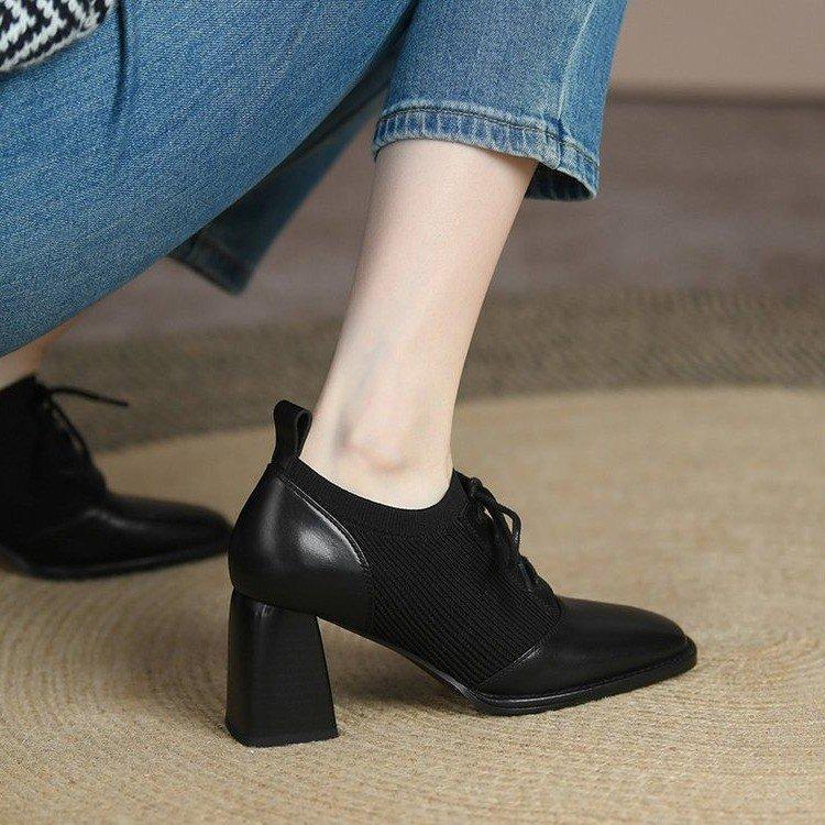 Product Introduction of Giày Cao gót, Màu Nâu Cổ Điển Buộc Dây Da Mềm, Dành Cho Nữ, Thoải Mái Khi Đi Lại, Giày Cao Gót, Gót Vuông, Cắt Sâu, Giày Gót Chunky, Thích Hợp Cho Mùa Lò Xo Và Mùa Thu, 2022 5