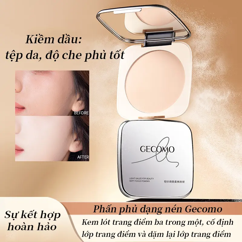 Phấn phủ trang điểm Ge.co.mo - Phấn phủ kiềm dầu chống nước, nâng tone, giữ lớp trang điểm lâu trôi