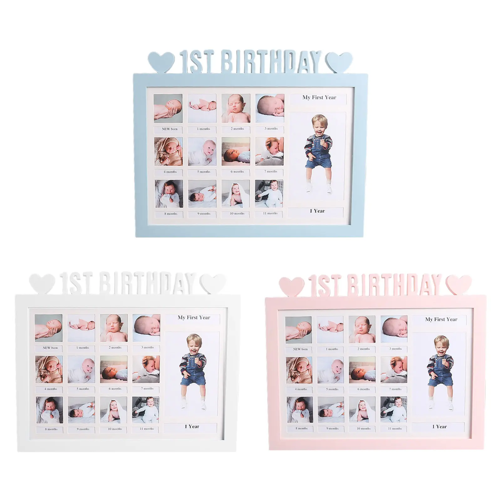 for Creative First Year Photo Moment Baby Keepsake Frame DIY 0-12 Month Picture Display Plastic Collage Frame for Mom Parents Kids Growing Memory Decor Light