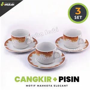 SERBU MURAH - 3 SET - GELAS CANTIK CANGKIR SET MOTIF MAHKOTA ISI 3 PASANG / SET CANGKIR KOPI TEH