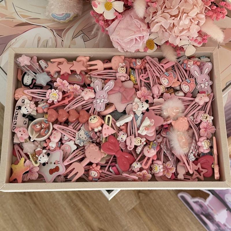 Bộ Kẹp Tóc, 50 Chiếc, Màu Hồng, Phong Cách Dễ Thương Và Ngọt Ngào, Thích Hợp Cho Bé Gái, Kẹp Tóc Mái, Phong Cách Hoạt Hình Nhật Bản, Bộ Phụ Kiện Tóc 1