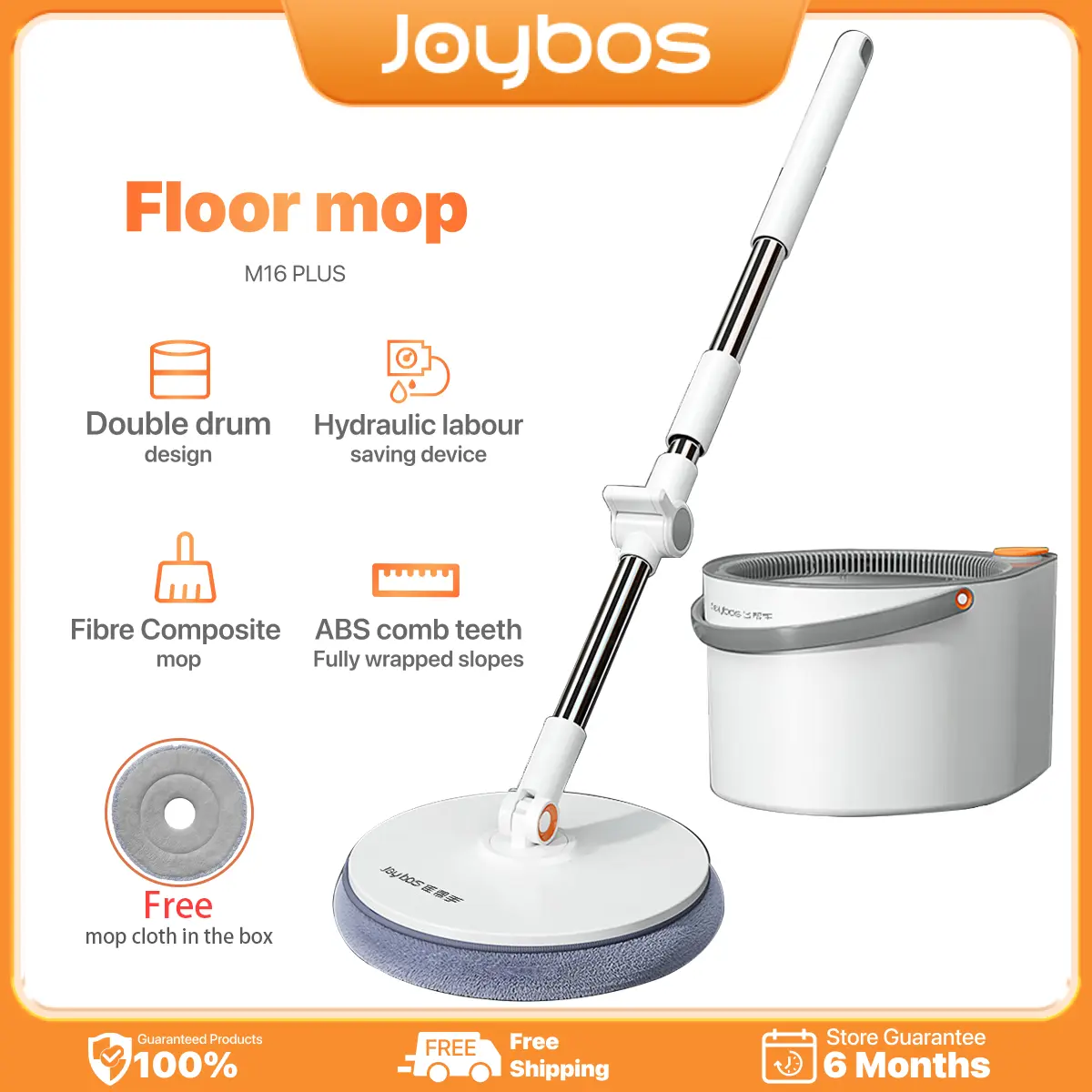 Joybos M16 Plus Tornado Mop - Self-Washing & Spinning Mechanism, Separate Clean & Dirty Water Tank, Adjustable Rotation Feature, Perfect for All Floor Cleaning Tasks, Compact Design with Microfiber Mop Cloths