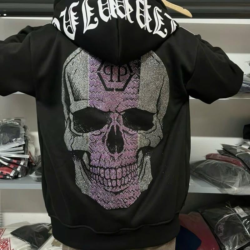 Áo Hoodie Khóa Kéo PhiLip qp Đầu Lâu Mẫu In Kim Tuyến Logo Sắt Cực Chất Hot Trend 2024.Áo Nỉ Cao Cấp qp Khóa Tay Hot New Menswear