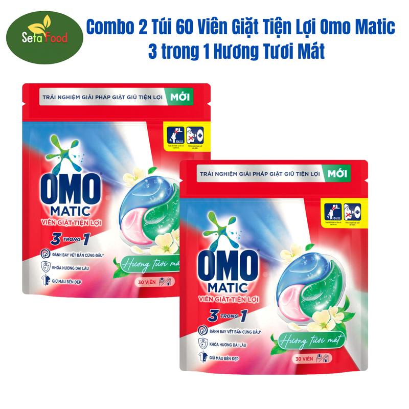 Combo 2 túi viên giặt omo 3in1 hương tươi mát tổng 60 viên Làm Sạch vieng i atomomatic 3 trong 1 tien loi