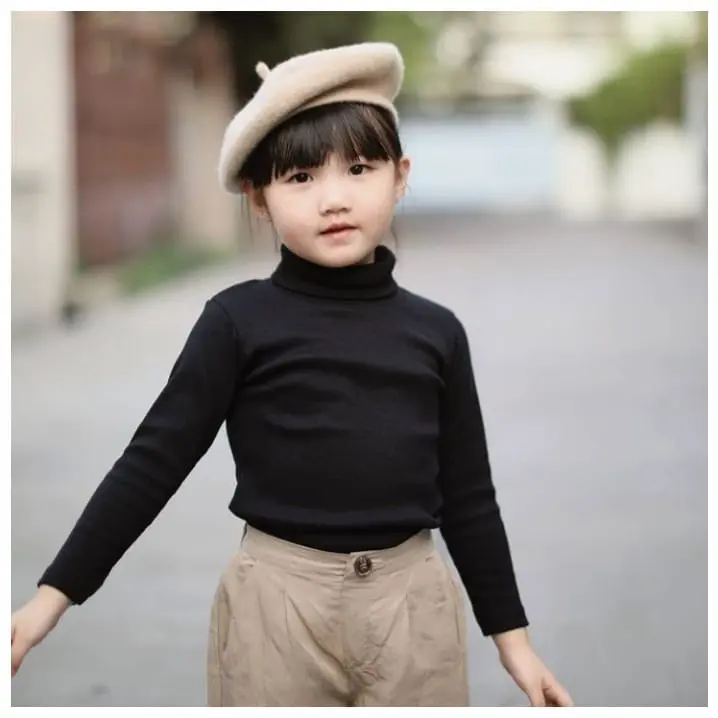 Baju Kaos Turtleneck leher tinggi anak usia 4 - 12 tahun lengan panjang bahan katun rib Crew Neck fashion 1