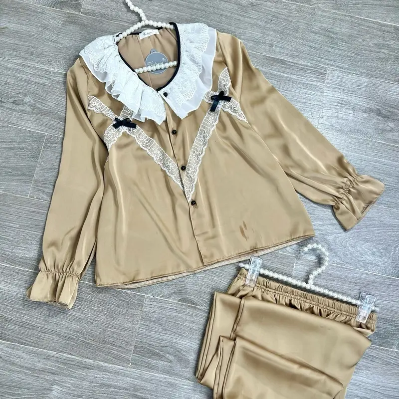 Sét đồ ngủ pizama chất Latin lụa tay dài quần dài ống suông có túi 5