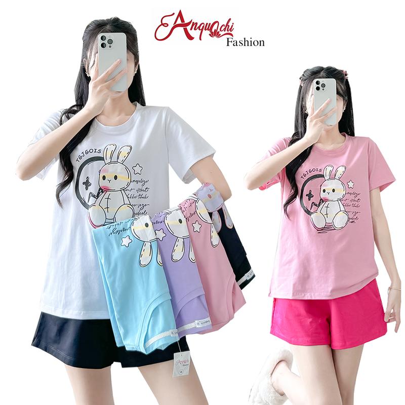 Áo Thun Nữ Nam COTTON MÁT MỊN Mặc Nhà Anquachi Đẹp Co Giãn Dễ Thương Hottrend Cute S183 Top Women Cổ Tròn Trắng