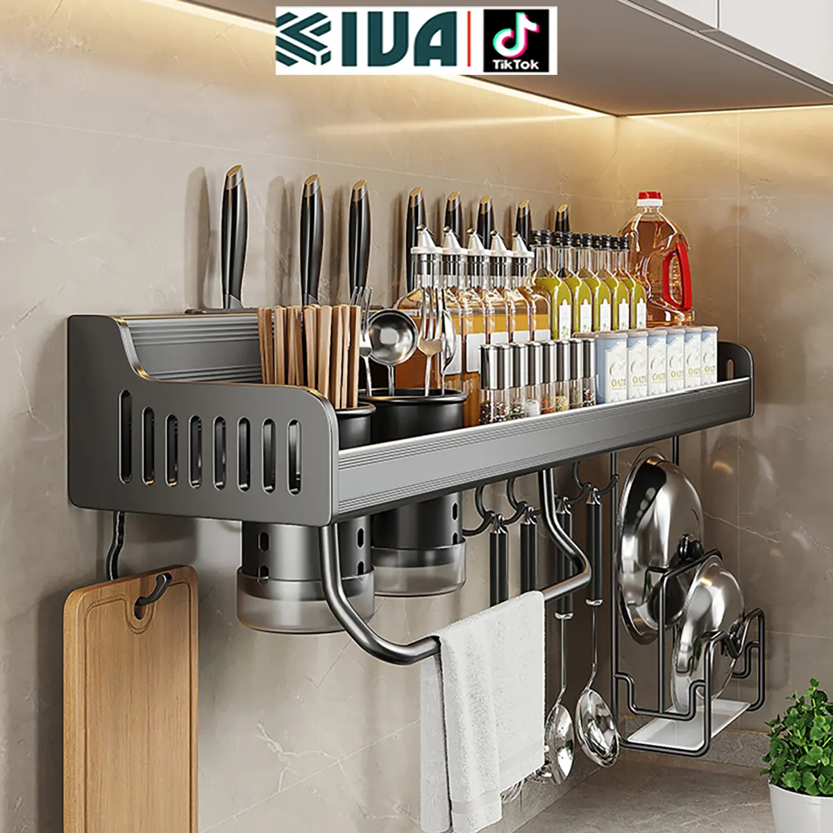 Kệ Nhà Bếp Đa Năng Treo Tường KIVA, Để Đồ Tiện Lợi Chất Liệu Nhôm Hàng Không Cao Cấp, Lắp Đặt Không Cần Khoan.